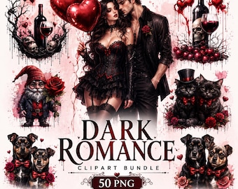 Dark Romance Clipart: Gothic Valentine PNG Designs (Digital Download)