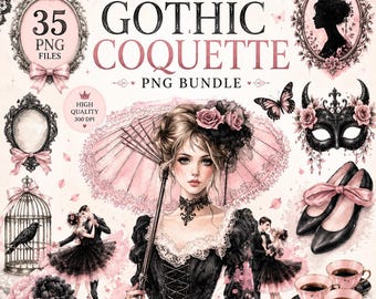 Gothic Coquette Clipart: Dark Ballet Romance PNG Designs (Digital Download)
