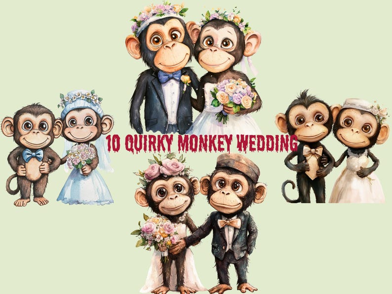 Monkey Wedding Clipart Bundle: Animal Bride and Groom Ceremony ...