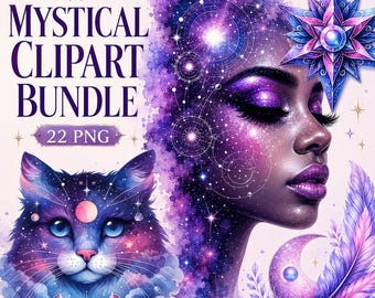 神秘的なクリップアートセット：天体銀河宇宙ファンタジーPNGセット（デジタルダウンロード）