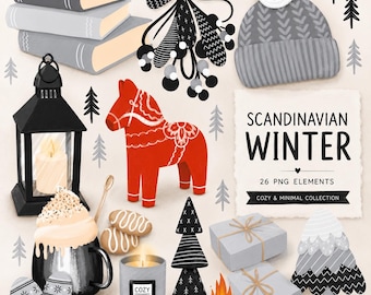 Scandinavian Winter Clipart Bundle: Nordic Christmas Animals PNG Set (Digital Download)