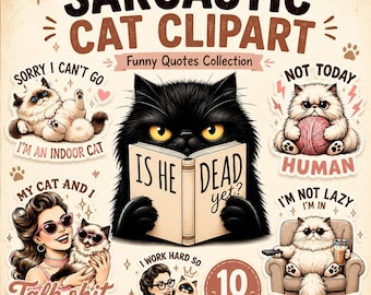 Sarcastic Cat PNG Bundle: Funny Pet Quotes Sublimation Designs (Digital Download)