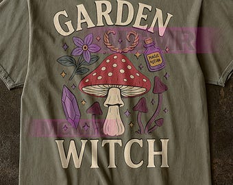 Garden Witch Halloween Shirt, Witchy Mushroom Graphic Tee, Spooky Season T-Shirt, Gardening Witch Lover Gift, Retro Fall Shirt