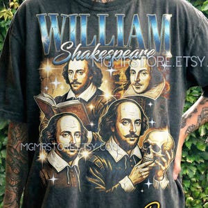 William Shakespeare Vintage 90S Graphic Style Comfort Colors® Tshirt, Retro English Lit Writer Poet Tee, Dark Academia Hamlet Skull,