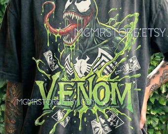 Venom M4Rvel Comfort Colors®-t-shirt, vintage T-shirts uit de jaren 90, symbiont slijmretrotrui, Y2K Comic Book-tanktop, vervaagd