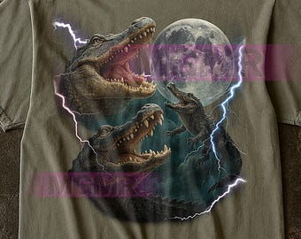 Crocodile And Moon T-Shirt, Vintage Graphic Tee, Crocodile Lover Gift, Retro Moon Shirt, Humorous Animal Tee