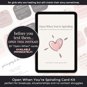 Open When You’re Spiraling Card Kit, Breakup Healing Kit, No Contact Support, Anxiety Coping Cards, Self Love Emotional Care Package
