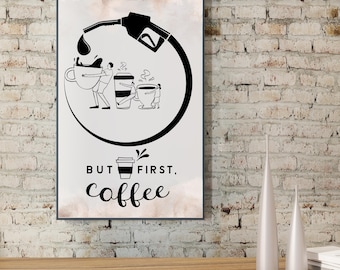 Koffiemuurkunst, retro koffieposter, koffiekarprint, koffiestationdecoratie, koffieliefhebberskunst, koffiebarprintkunst, koffievibes