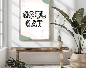 Cool Cat Poster – Funny Cat Wall Art | Cute Cat Illustration | Decoration for Cat Lovers | funny Cats | catlovers