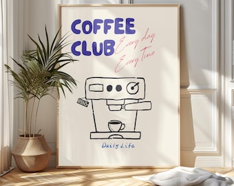 Club Coffee Wandkunst, Retro Koffieposter, Koffieprint, Koffiestationdecoratie, Koffieliefhebberskunst, Koffiebarprintkunst, Koffievibes