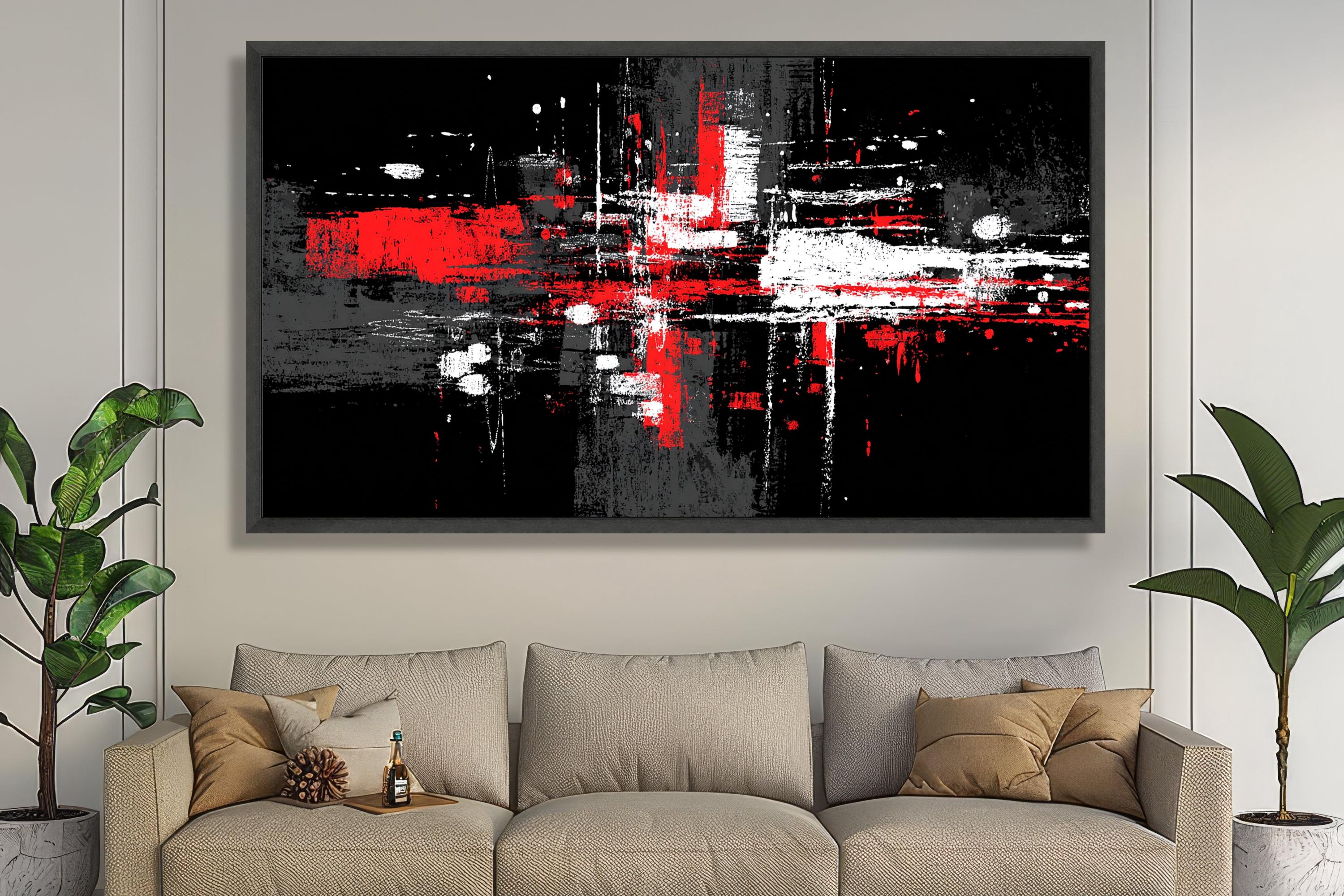 Bold Red and White Abstract Canvas, Modern Urban Wall Art, Black and ...
