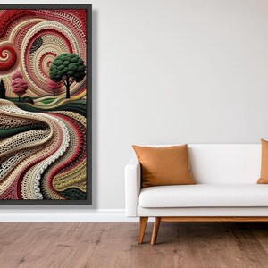 Abstract Crochet Landscape Canvas, Spiral Yarn Art, Handmade Style Wall Decor, Colorful Textile Canvas Art, Modern Home Decoration image 3