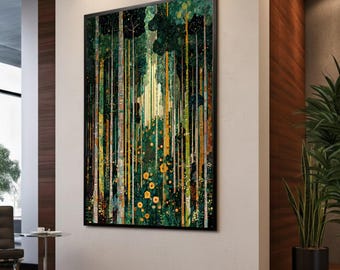 Canvas Gustav Klimt bos, abstracte boomkunst, bloemen natuur muurkunst, modern groen canvas, botanische huisdecoratie, klaar om op te hangen