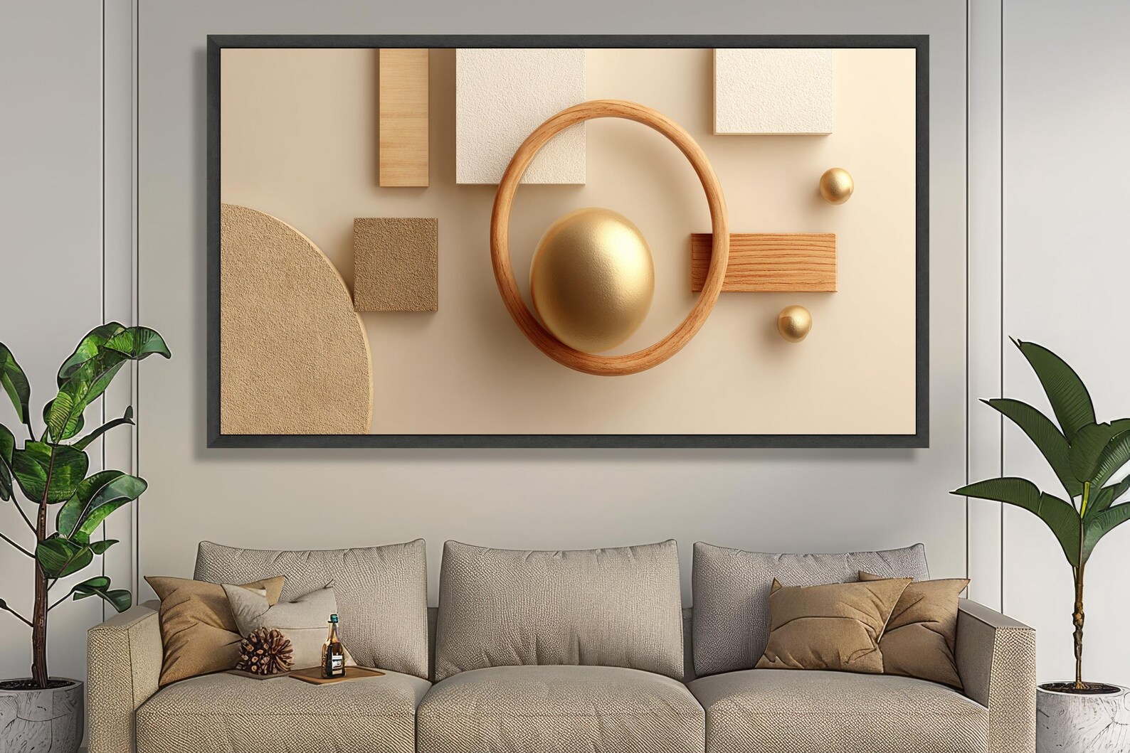Modern Geometric Wall Art, Gold Sphere Canvas, Minimalist Abstract Home ...