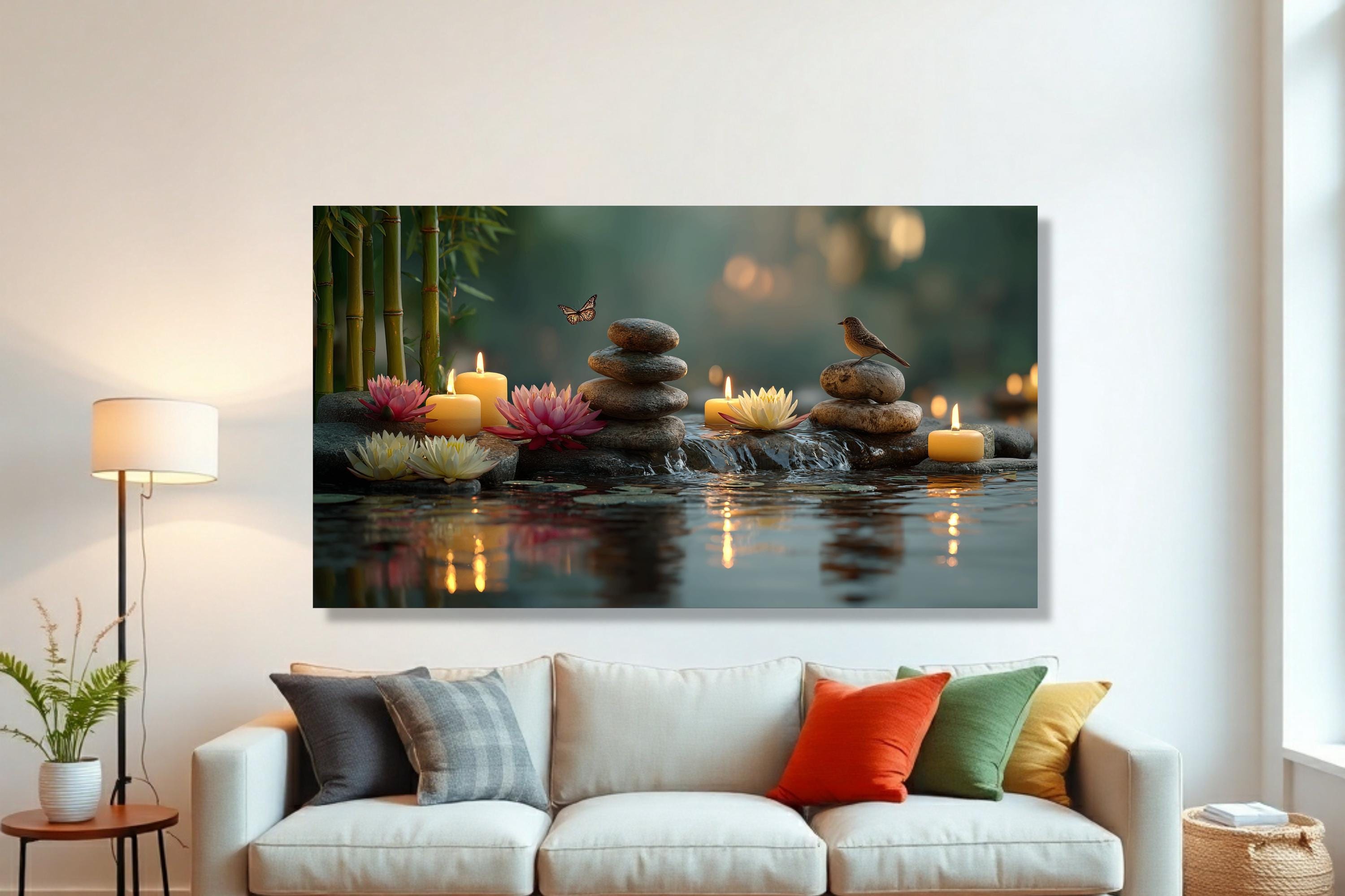 Tranquil Zen Garden Canvas, Spa Stones and Lotus Flowers Wall Art ...