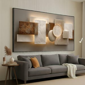 Modern Neutral Geometric Canvas Wall Art, Abstract Shapes, Beige and Brown Home Decor, Contemporary Living Room Decoration