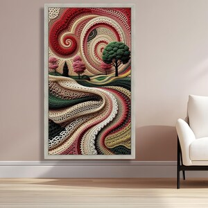 Abstract Crochet Landscape Canvas, Spiral Yarn Art, Handmade Style Wall Decor, Colorful Textile Canvas Art, Modern Home Decoration image 5