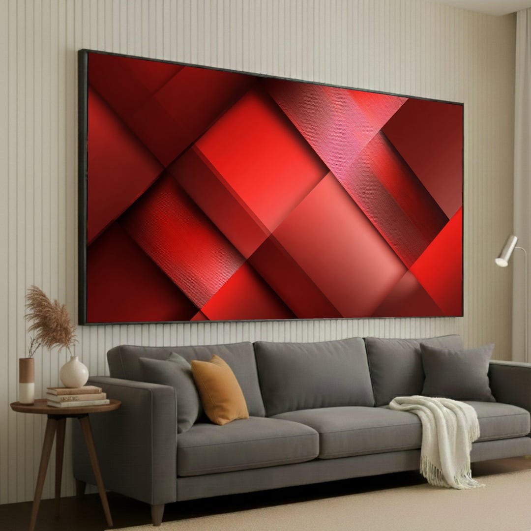 Modern Red Geometric Abstract Canvas Wall Art, Bold Shapes Design ...