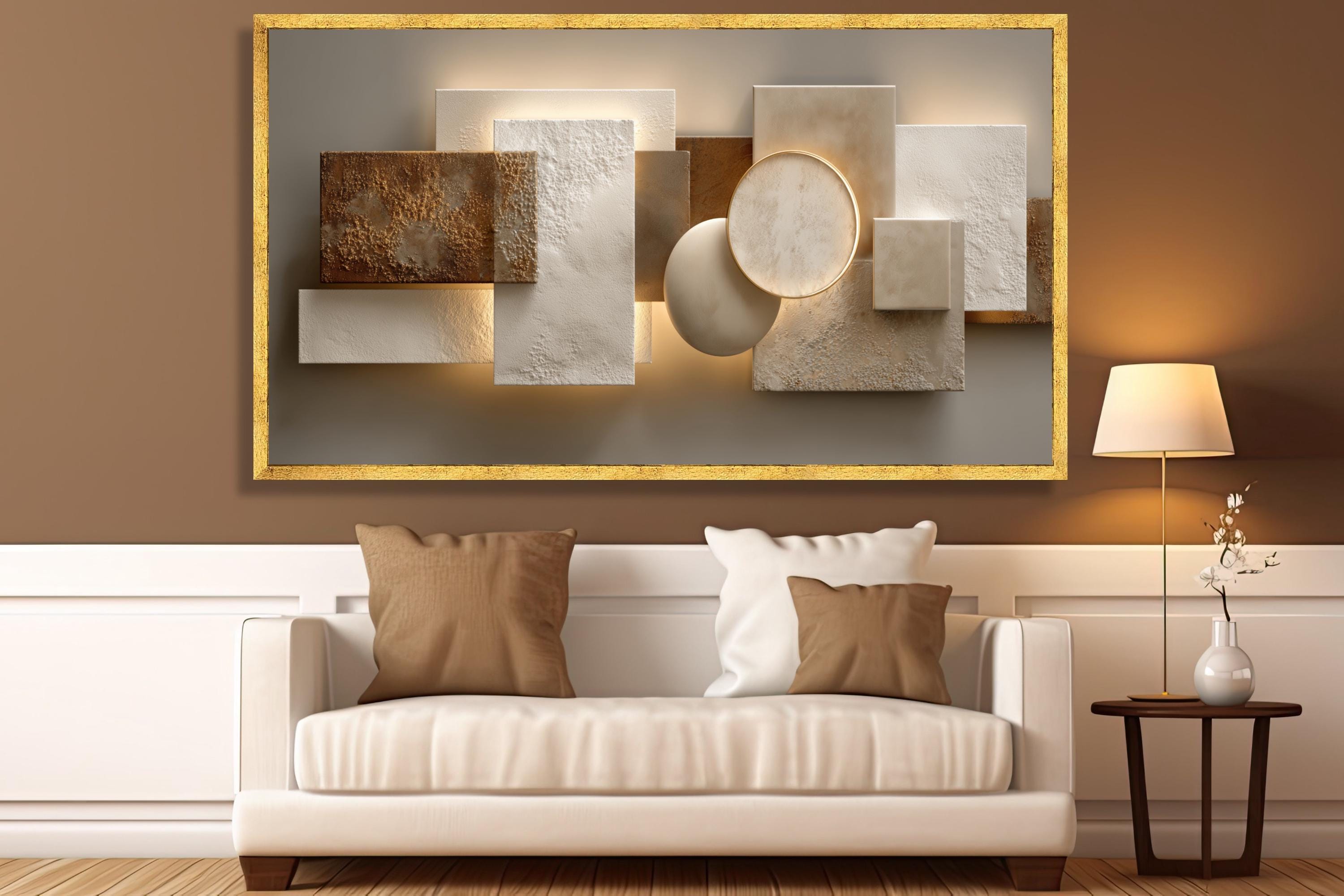 Modern Neutral Geometric Canvas Wall Art, Abstract Shapes, Beige and ...