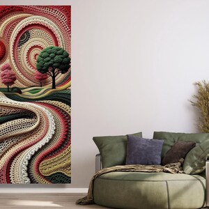 Abstract Crochet Landscape Canvas, Spiral Yarn Art, Handmade Style Wall Decor, Colorful Textile Canvas Art, Modern Home Decoration image 6