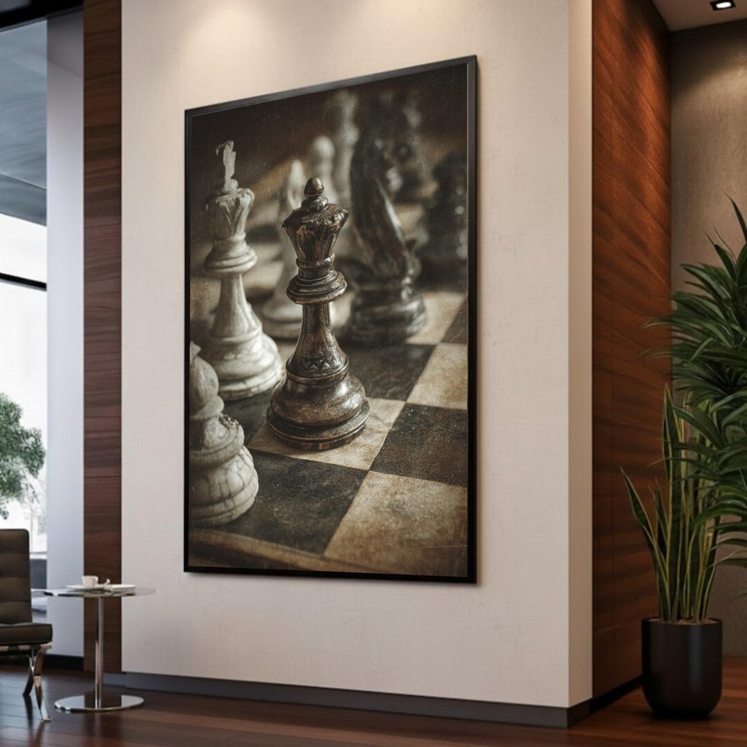 Vintage Chessboard Close-up Canvas, Strategic Game Piece Wall Art ...