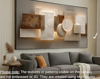 Moderne neutrale geometrische canvas muurkunst, abstracte vormen, beige en bruin woondecoratie, hedendaagse woonkamerdecoratie
