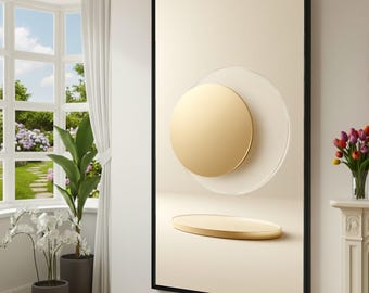 Lienzo de círculos geométricos minimalistas para pared, formas abstractas modernas en dorado y beige, decoración contemporánea para el hogar, elegantes tonos neutros.