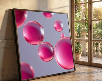 Abstract Pink Bubbles Canvas, Modern Wall Art, Floating Spheres Decoration,  Effect Canvas, Minimalist Home Decor, Ready to Hang