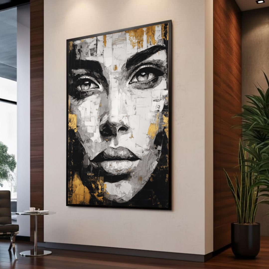 Bold Abstract Woman Face Canvas Wall Art, Modern Portrait Black White ...