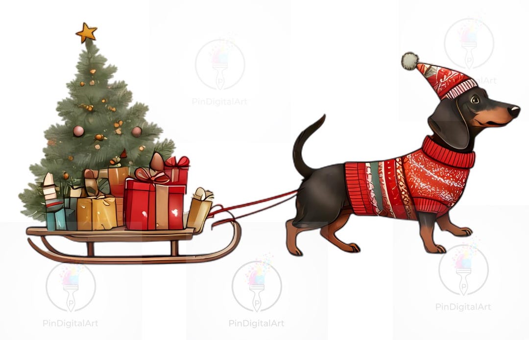 Dachshund Sleigh Ride PNG Clipart | Weiner Dog Christmas Sweater ...