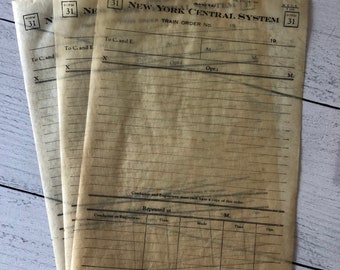Vintage New York Centrall R.R. Co. Train order forms Ephemera Set of 3 Sheets