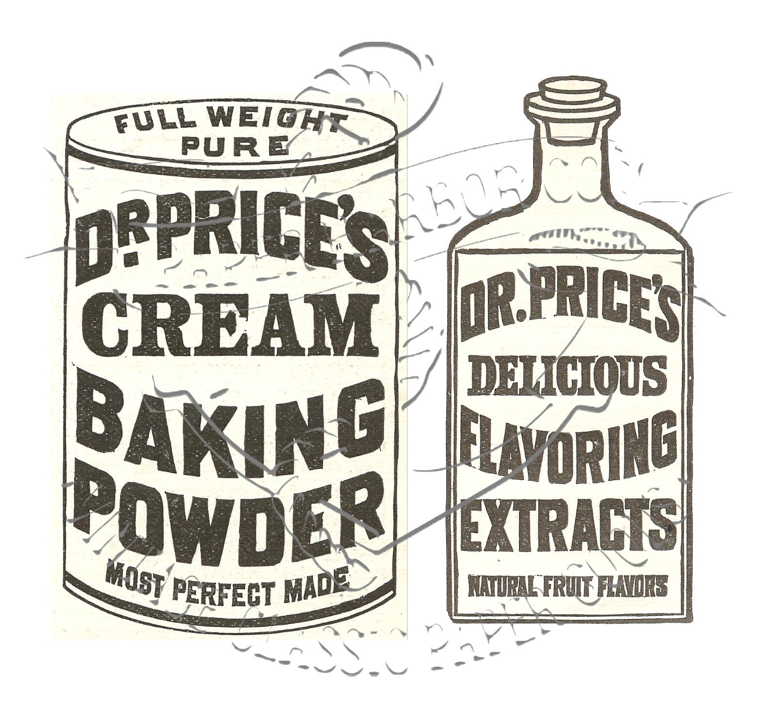 Baking Powder Box Label Antique Dr. Price's Baking Powder & Flavor Extract Advertising Labels ...