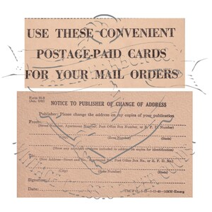 Set di cartoline e stub di modifica dell'indirizzo di spedizione postale vintage di 2 immagini digitali PNG Clip Art per uso commerciale