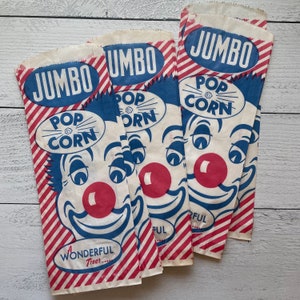 Vintage Giant 12 inch Jumbo Popcorn Bags with Clown