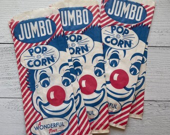 Vintage Giant 12 inch Jumbo Popcorn Bags with Clown