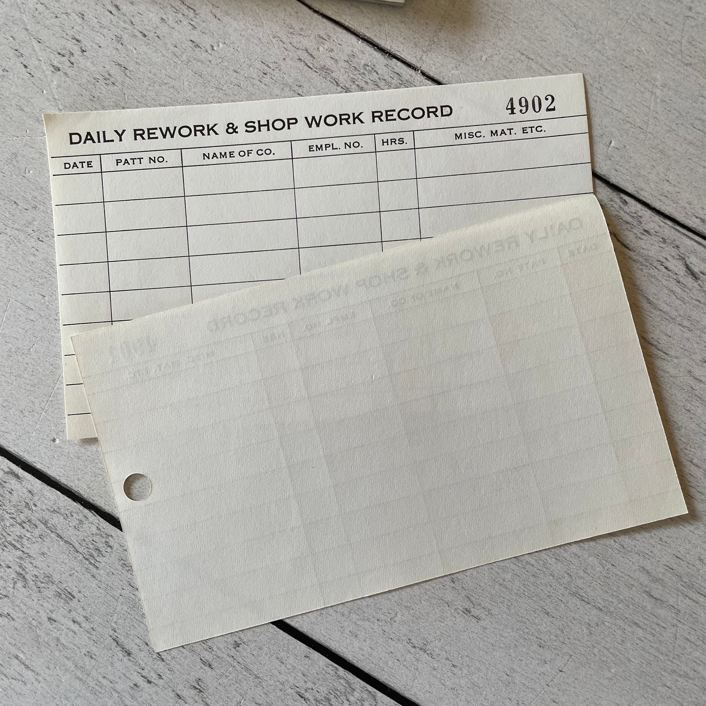 Vintage Daily Rework & Shop Work Record Slips Set of 5 - Etsy