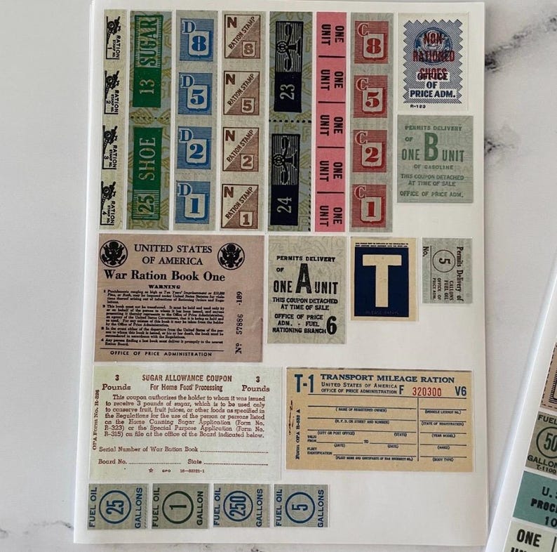 Post Wwii Ration Stickers PHC No. 90 WWII Rations Reproduction Gummed Labels or Stickers Set of ...