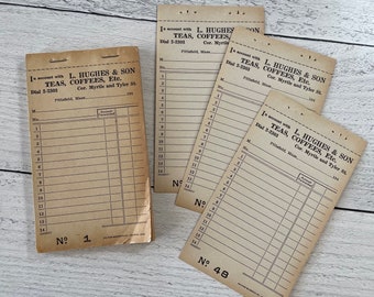 Vintage 1940s L.Hughes & Son Teas, Coffees Etc. Duplicate Receipts