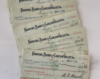 Lovely Antique light green 1910-1918 Farmers Bank of Carson Valley, Inc. Single Check