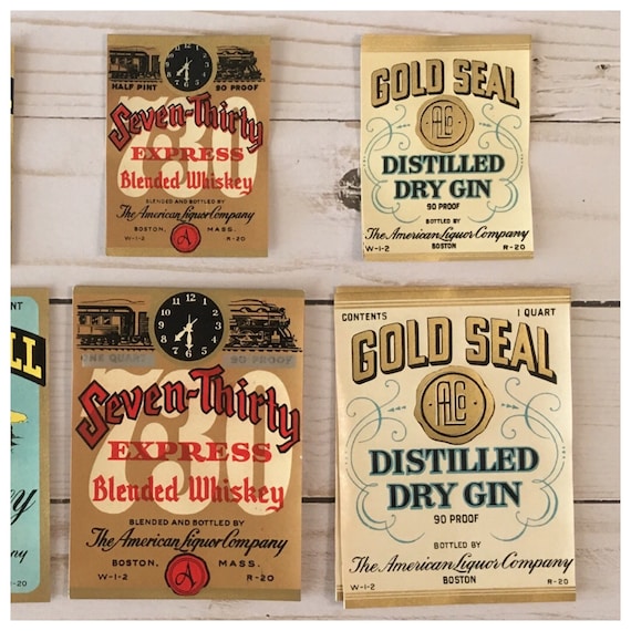 Vintage 1930's - 1940's Whiskey Bourbon Rye Bottle Labels NOS Set