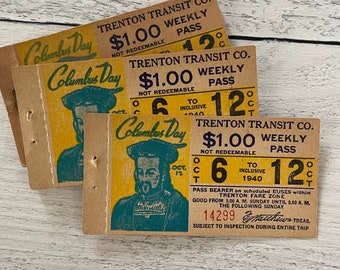 Vintage October 1940 Trenton Transit Co. Weekly Passes