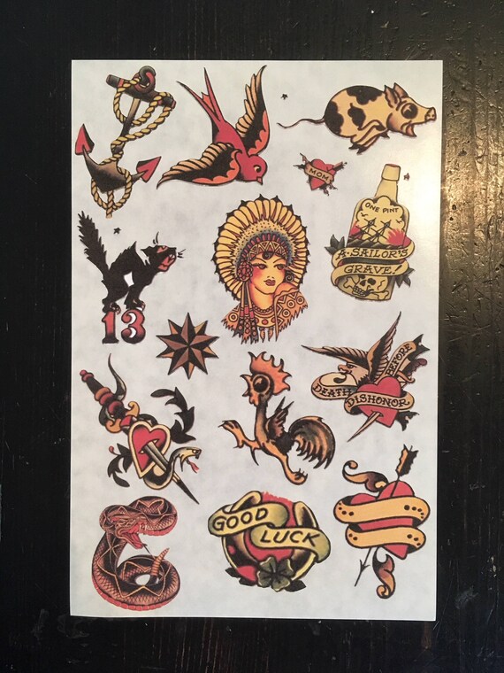 Sailor Jerry Tattoo Flash Sticker Set 1 con ingoio Lucky ...