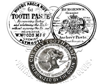 Antique Black and White Dental & Anchovy Pastes Advertising Labels Commercial Digital PNG Clip Art