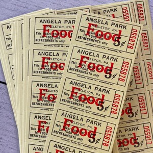 Vintage Angela Park Food Ticket Strip mit 10 perforierten Tickets