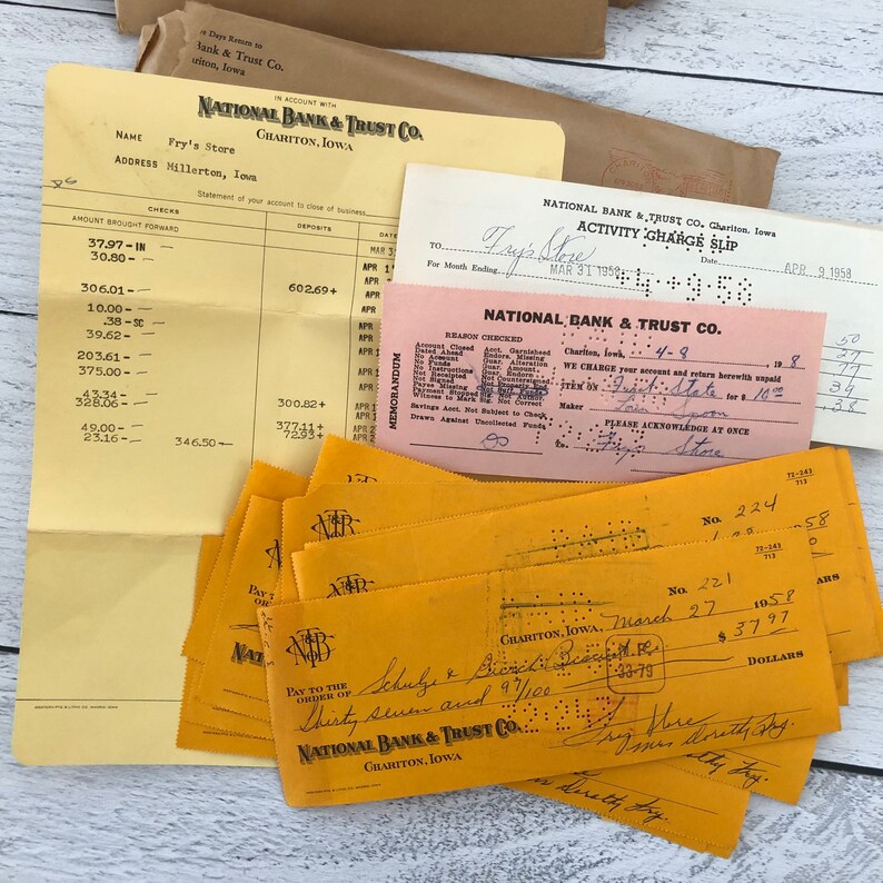 1960\u2019s Business Bank Statements /& Cancelled Checks Ephemera Documents Vintage 1950\u2019s