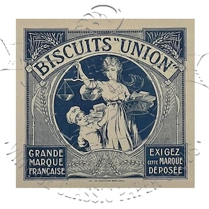 Antique French Biscuit Union Stamp Label Commercial Digital PNG Clip Art