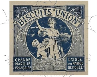 Antique French Biscuit Union Stamp Label Commercial Digital PNG Clip Art