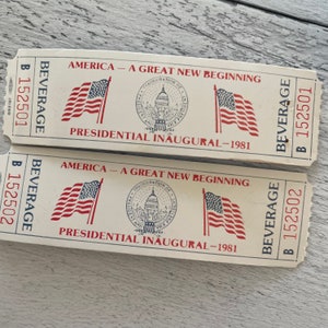 Vintage 1981 Reagan Präsidenten Antritt Getränkekarte Einzelkarte von der Rolle