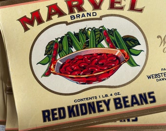 Vintage Marvel Red Kidney Beans Can Labels Unused NOS