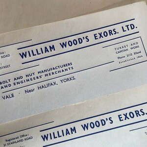 Antiguos Exors de William Wood de los años 30. of West Vale - Halifax, Yorks, Inglaterra Papel con membrete Bond, hoja única